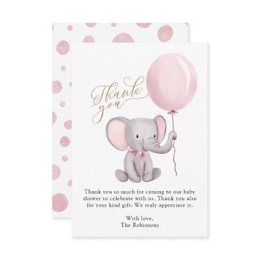 Girl Elephant Balloons Baby Shower Thank You Card