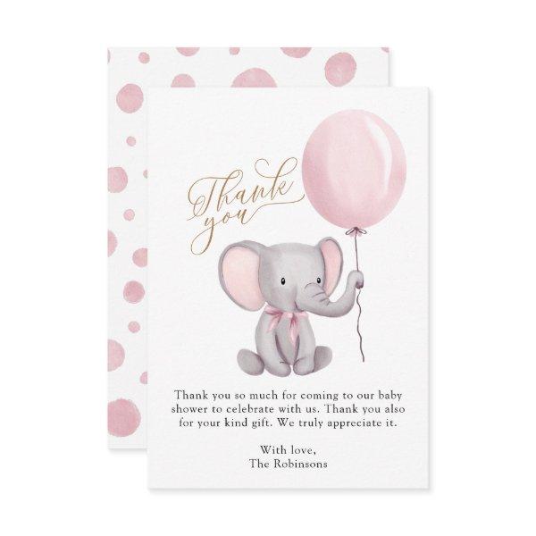 Girl Elephant Balloons Baby Shower Thank You Card