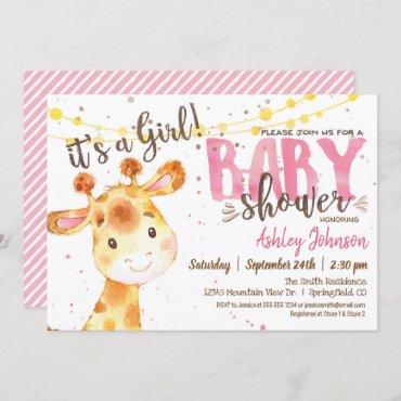 Girl Giraffe Baby Shower invitation