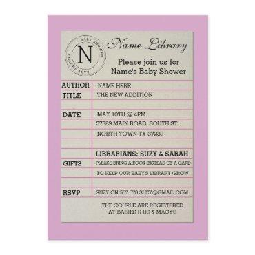 Girl Library Card Baby Shower Pink