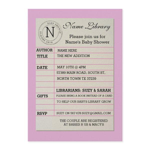 Girl Library Card Baby Shower Pink