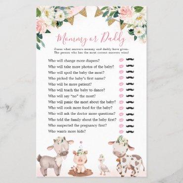 Girl Pink Farm Baby Shower Mommy or Daddy