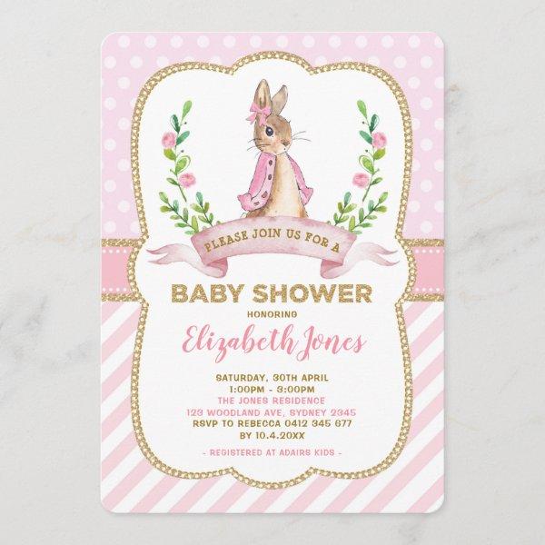 Girl Pink Gold Floral Bunny Rabbit