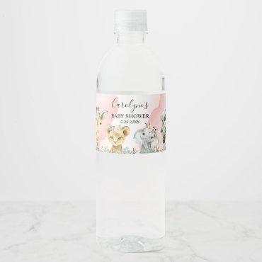 Girl Safari Animal  Greenery Water Bottle Label