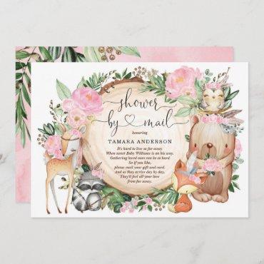 Girl Tribal Woodland Animals Baby Shower By Mail Invitation