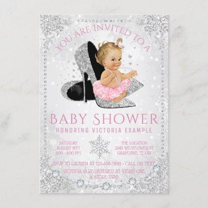 Girl Winter Wonderland Snowflake Baby Shower Invitation