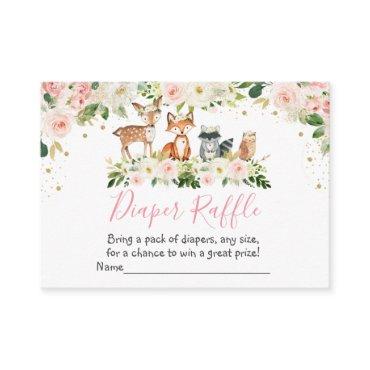 Girl Woodland Blush Floral Diaper Raffle Cards