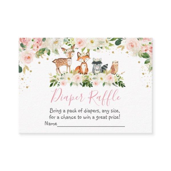 Girl Woodland Blush Floral Diaper Raffle Cards