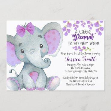 Girls Elephant Baby Shower Invitation, Purple Girl Invitation