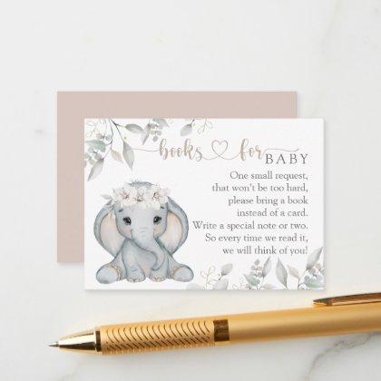 Girl's Elephant & Flower Baby Shower Book request Enclosure Card