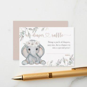 Girl's Elephant & Flower Baby Shower Diaper Raffle Enclosure Card