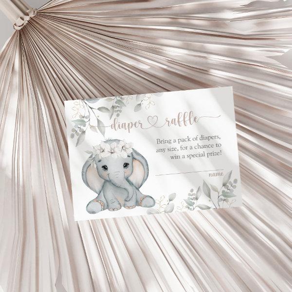 Girl's Elephant & Flower Baby Shower Diaper Raffle Enclosure Card