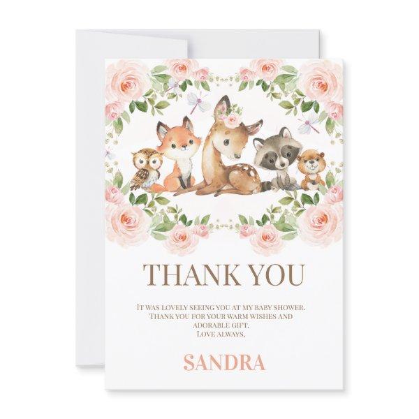 Girls Floral Woodland Baby Shower Thank You Card