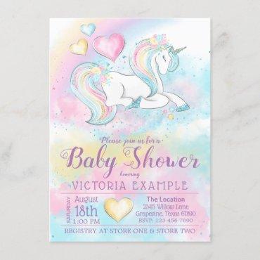 Girls Unicorn Baby Shower Invitations