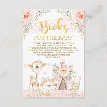 Girly Blush Floral Woodland Animals Books for Baby Enclosure Card