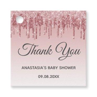 Glam Blush Pink Gold Glitter Thank You Baby Shower Favor Tags