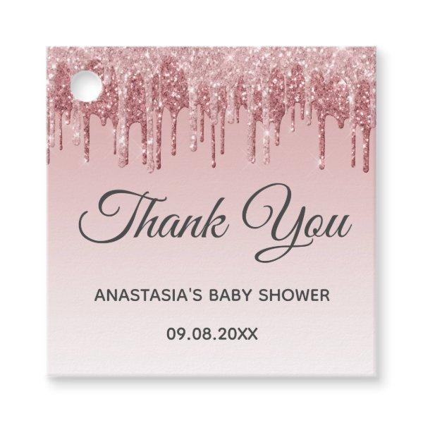 Glam Blush Pink Gold Glitter Thank You Baby Shower Favor Tags
