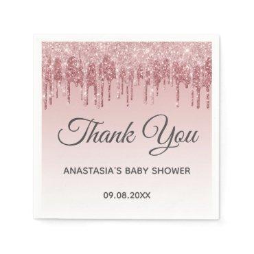 Glam Blush Pink Gold Glitter Thank You Baby Shower Napkins