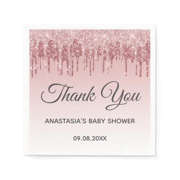 Glam Blush Pink Gold Glitter Thank You Baby Shower Napkins