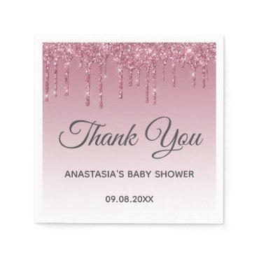 Glam Purple Pink Rose Gold Thank You Baby Shower Napkins