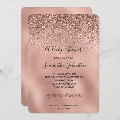 Glam Rose Gold Glitter Baby Shower Invitation