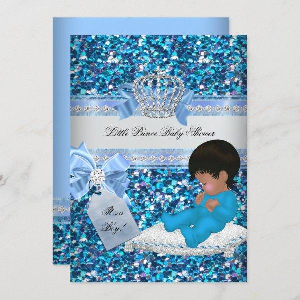 Glitter Baby Shower Boy Blue Little Prince Crown 3