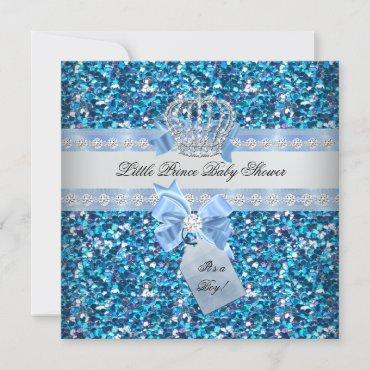 Glitter Baby Shower Boy Blue Little Prince Crown 5