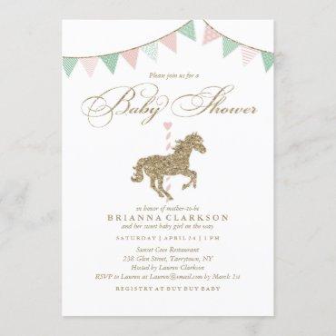 Glitter Carousel Horse | Baby Shower Invitation