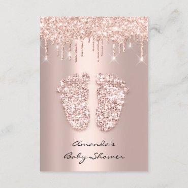 Glitter Drips Rose Gold Baby Girl Shower Feet Invitation
