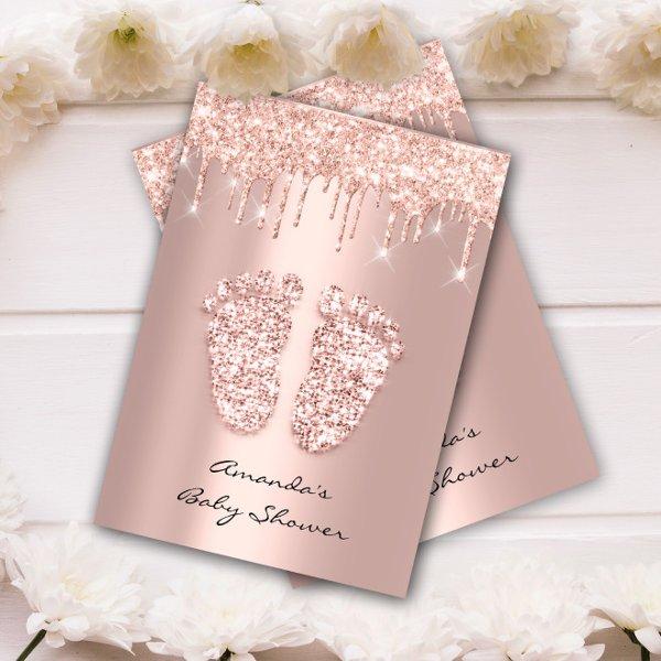 Glitter Drips Rose Gold Baby Girl Shower Feet