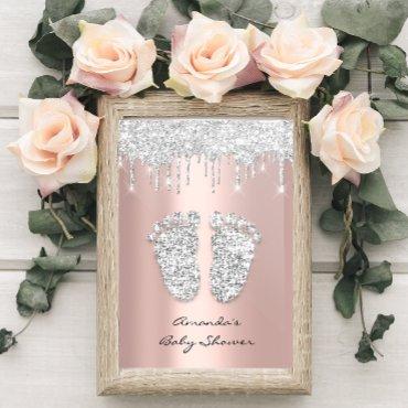 Glitter Drips Rose Gray Baby Girl Shower Feet