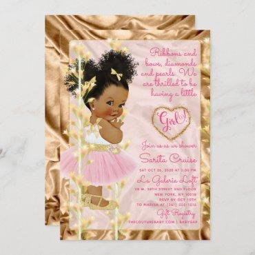 Glitter Gold & Pink Girl Baby Shower Ethnic Invitation