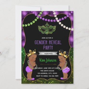 Glitter mardi gras African American gender reveal  Holiday Card