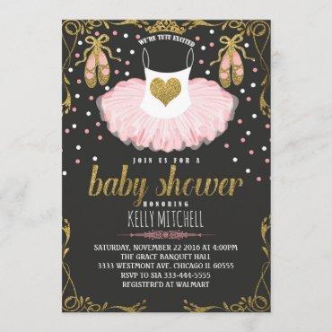Glitter Tutu baby Shower invitation, pink and gold Invitation