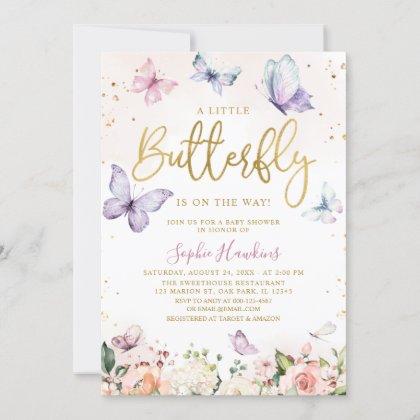 Gold A Little Butterfly Is On Her Way Baby Shower Invitation