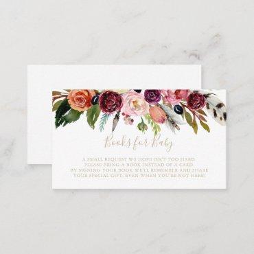 Gold Boho Floral Baby Shower Book Request   Enclosure Card