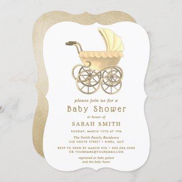 Gold Boy Or Girl Stroller Pram Baby Shower Invite