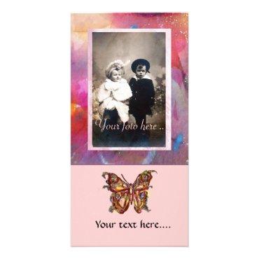GOLD BUTTERFLY / RED PINK BLUE ABSTRACT CARD