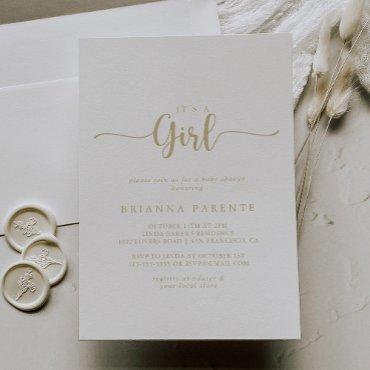 Gold Calligraphy It's A Girl Baby Shower