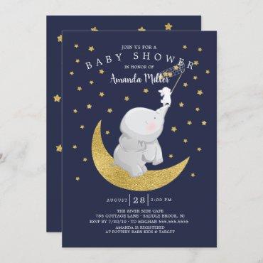 Gold Catch A Star Bunny Elephant Baby Shower Invitation