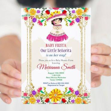 Gold colorful Mexican Floral Fiesta Baby Shower