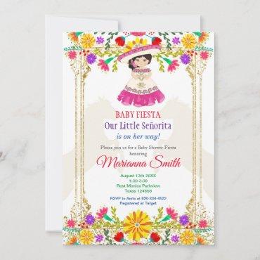 Gold colorful Mexican Floral Fiesta Baby Shower