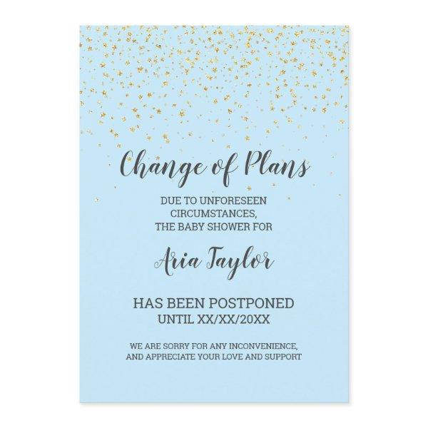 Gold Confetti on Blue Change of Plans Announcement