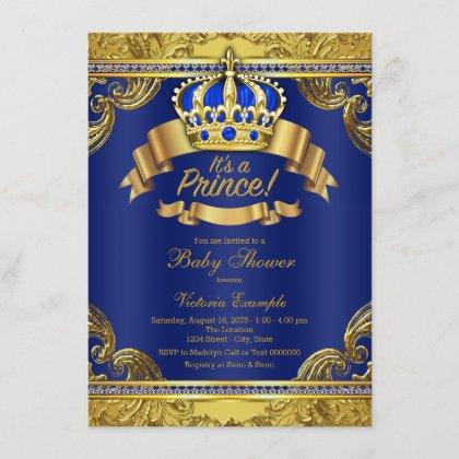 Gold Crown Royal Blue Prince Boy Baby Shower Invitation