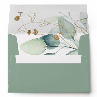 Gold Eucalyptus Calligraphy Wedding   Envelope