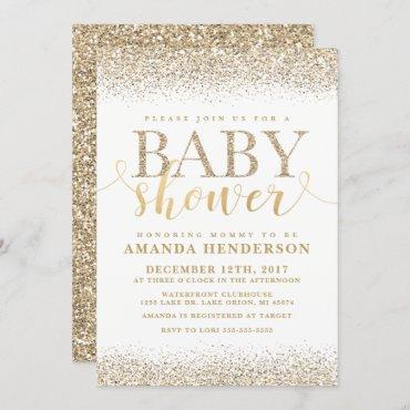 Gold Faux Glitter Baby Shower Invitation