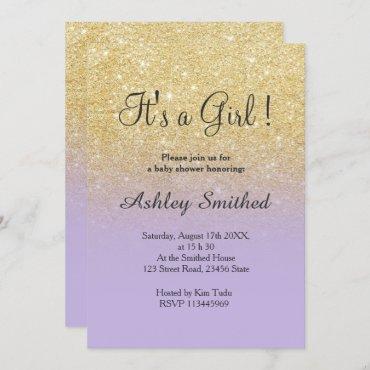 Gold faux glitter lavender ombre girl