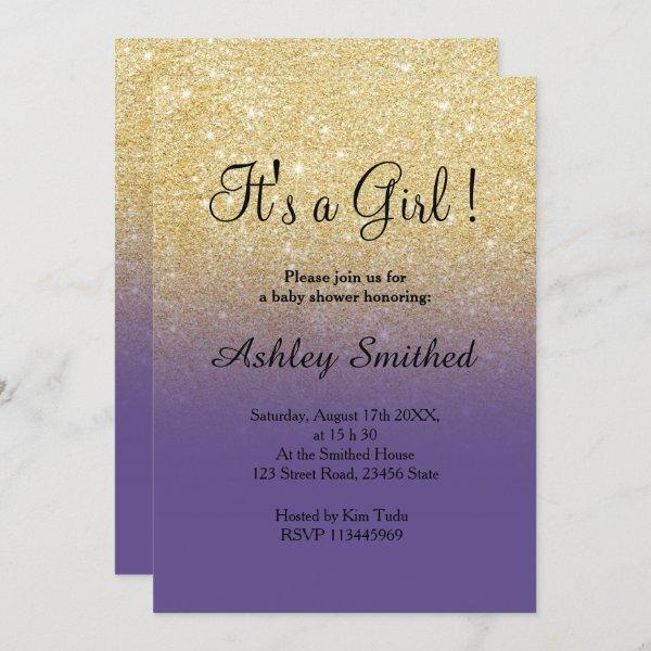 Gold faux glitter purple ombre girl