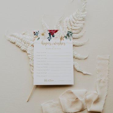 Gold Floral Baby Shower Hopes & Wishes Card