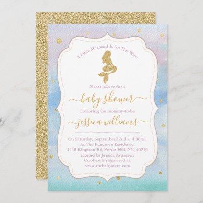 Gold Glitter Mermaid Baby Shower Invitation